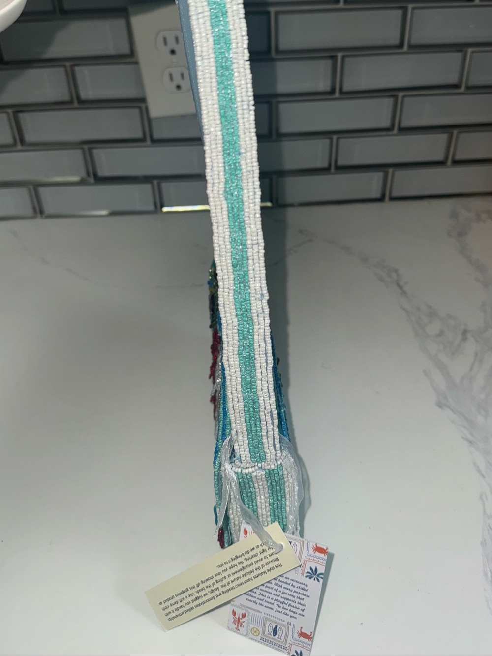Surfboards and Palm-Trees Sequin Beach Motif Small Shoulder Bag - Aqua Blue NWT! - Picture 3 of 7